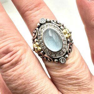 Barbara Bixby Womens Ring Sterling Silver 18K Gold Size 8 Blue & White Topaz